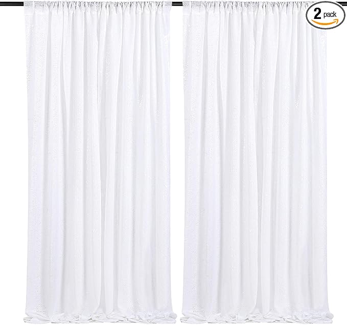 Party Backdrop Curtains 2 Panels 4ftx8ft White Sequin Photo Backdrop Glitter by SoarDream
