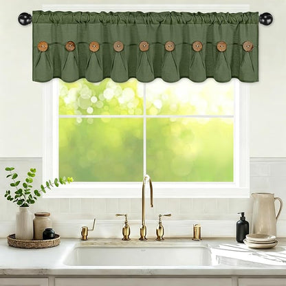 Farmhouse Valance Curtains, Boho Cotton Linen Kitchen Valance, Olive Green by FRAMICS