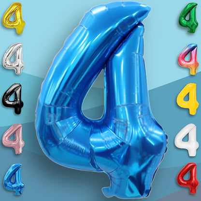 Blue Number Balloon 4 Mylar Foil Balloons 16 inch - Image 2