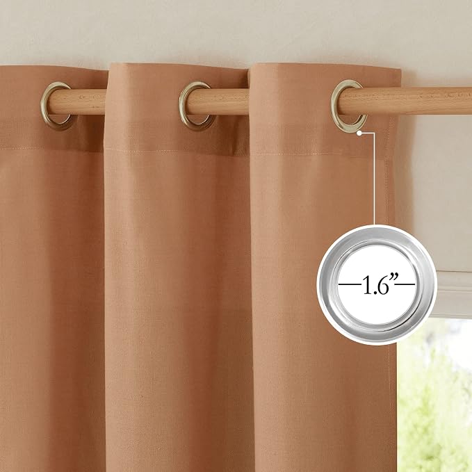 NICETOWN Linen Curtains 84 inch Length 2 Panels Burnt Orange, Grommet Privacy - Image 3