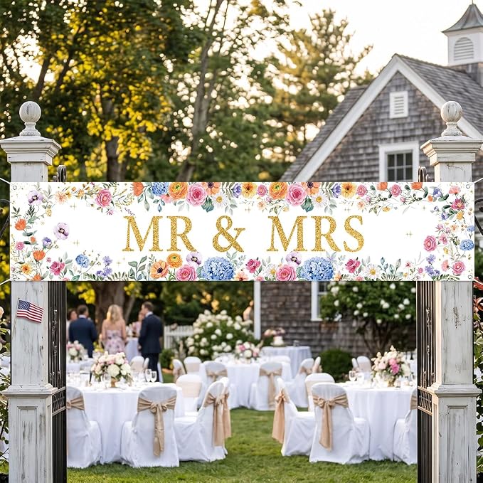 Mr And Mrs Wedding Decor Banner Decorations Party Hanging Sign | Reusable - Image 4