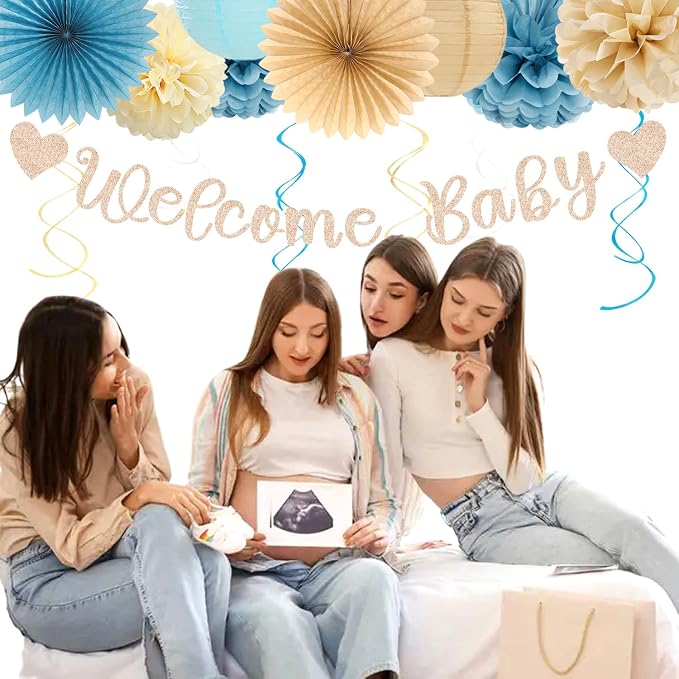 Light-Dusty Blue Beige-Champagne Baby-Shower Party-Decorations - Image 6