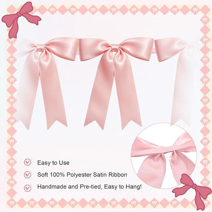 1 String of 8PCS Pink Bow Garland Banner Decoration, Pre-Strung Satin Ribbon - Image 3