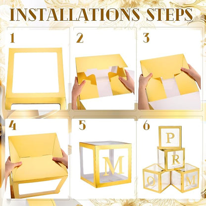 4 Pcs Prom Boxes with Letters 11.8 x 11.8 x 11.8 Inch Clear Balloon Boxes - Image 6