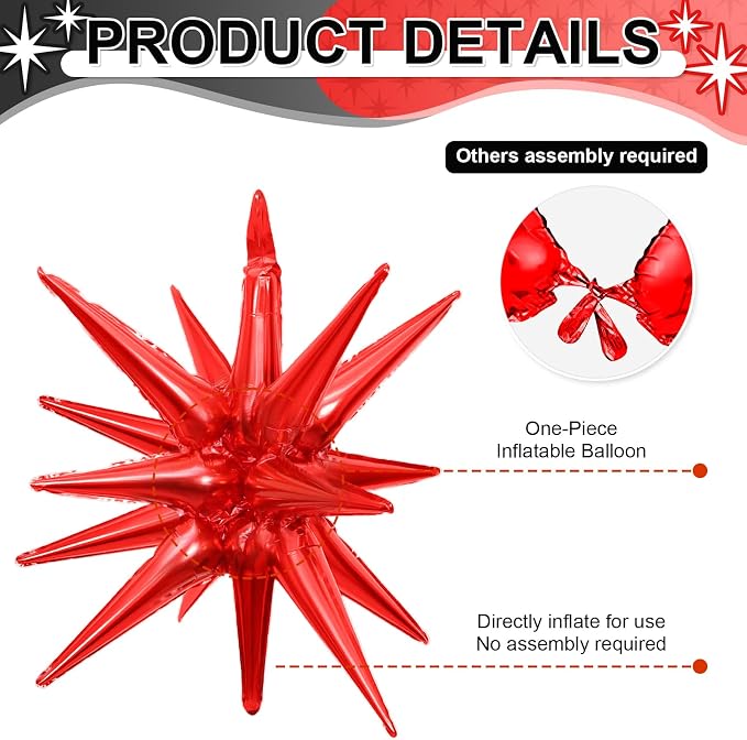 9Pcs Red and Black Star Balloons, Large Explosion Foil Balloons, Metallic Mylar - Image 3
