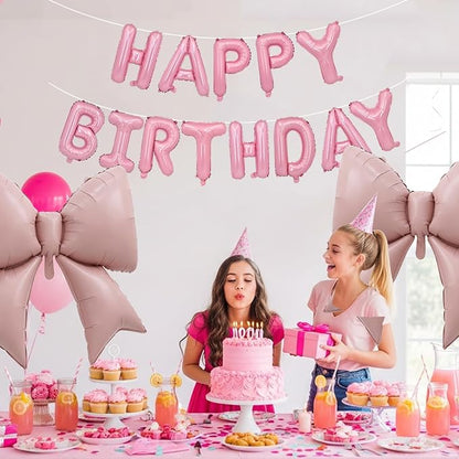 Vuzvuv Pink Happy Birthday Balloons, 38 Inches Huge Bow Aluminum Foil Balloons - Image 6