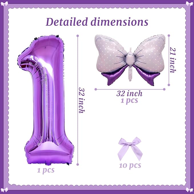 32 Inch Purple Butterfly Ribbon Number 1 And Bow Balloon Foil Film Balloon - Image 2