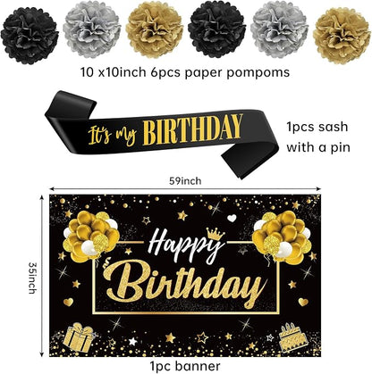 Zirtorei 20Pcs Black Gold Birthday Party Decorations Kit - Image 3
