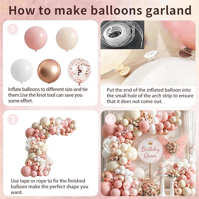 Blush Pink White Beige Gold Balloons arch kit, Party Decor | 128Pcs Retro Blush - Image 3