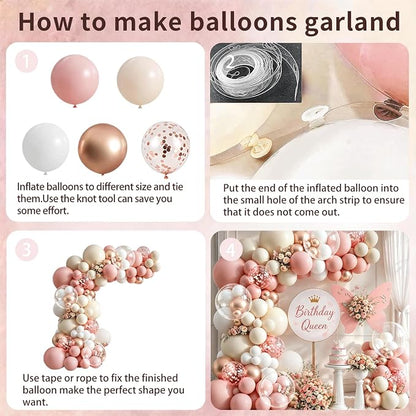 Blush Pink White Beige Gold Balloons arch kit, Party Decor | 128Pcs Retro Blush - Image 3
