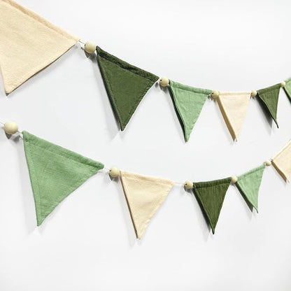 2 Sets of Sage Green Wood Beads Pennant Banner 20Pcs Flags Nursery Garland - Image 3