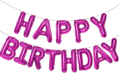 Hot Pink Happy Birthday Balloon Banner, 16 Inch Foil Mylar Happy Birthday by PatiCool