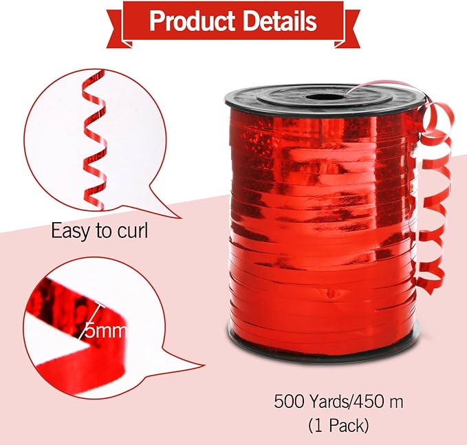 500 Yard Red Ribbon Curling Balloon String, Christmas Ribbons - Image 4