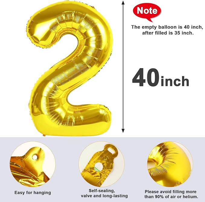 2 Balloon Numbers Birthday Decorations, 40In Gold Balloons - Image 5