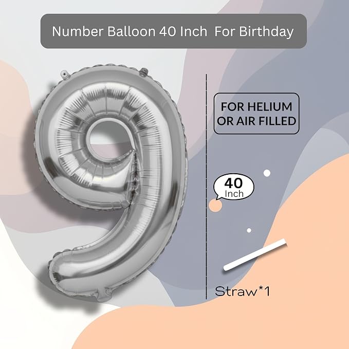 Silver Number Balloon 9 Mylar Foil Balloons 40 inch - Image 8