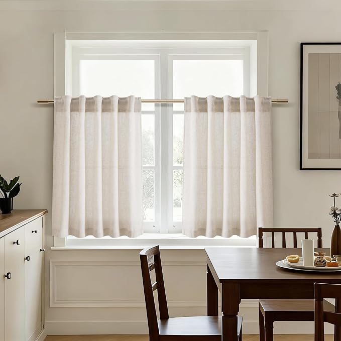 30 Inch Beige Curtains for Kitchen Linen Blend Rustic Farmhouse Short Curtain - Image 7