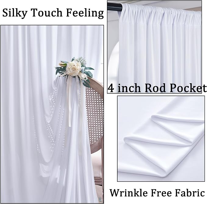 50ft x 8ft Wrinkle Free White Backdrop Curtains - Image 2