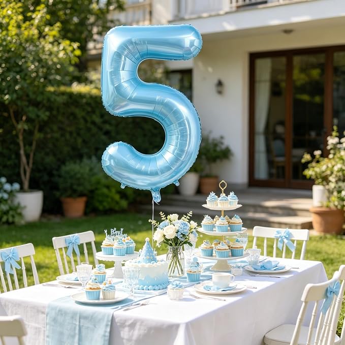 Pastel Blue 5 Balloon Number, Light Blue 5 Balloons - Image 5