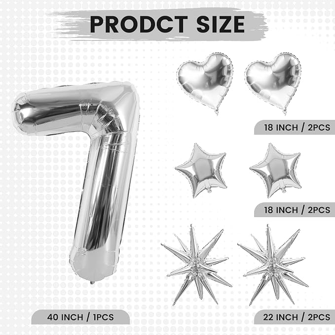 TONIFUL 7th Birthday Balloons Kit 40Inch Silver Large Number 7 Foil Balloon | - Image 2