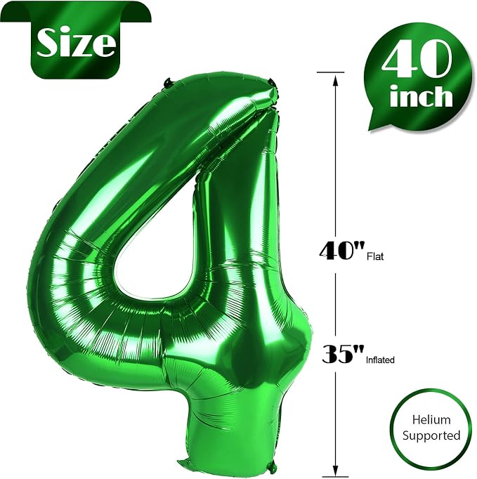 Green Number 4 Balloon 40 Inch, 4th Birthday Party Decorations Men Women | Foil - Image 5