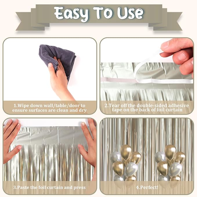 Voircoloria Light Champagne Foil Fringe Backdrop Curtains, 3 Pack | Tinsel - Image 3
