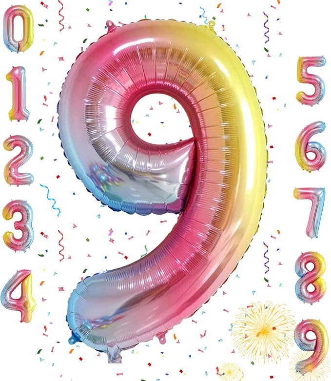 40 Inch Number Balloons 0-9 Rainbow Gradient Large Number 9 Balloons, Digital by Smlpuame