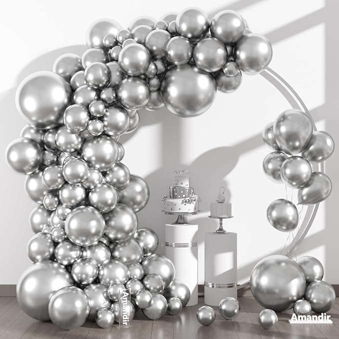 Amandir 153pcs Metallic Silver Balloons Arch Garland Kit Different Sizes | 18 - Image 2
