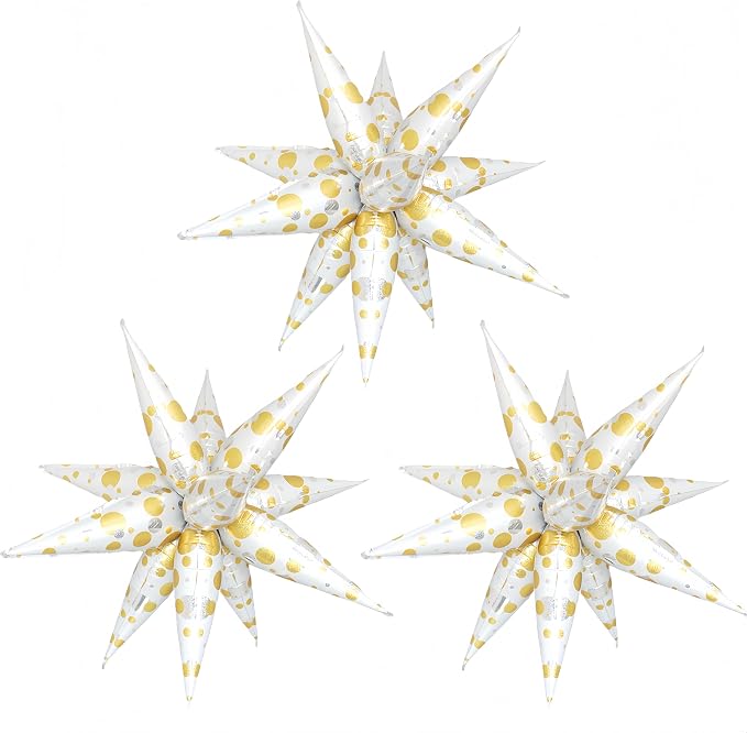 3Pcs Platinum Polka Dot Explosion Pointed Star Foil Balloons32-inch/Elegant by baoonworlld