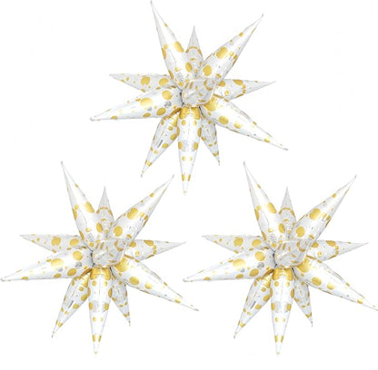3Pcs Platinum Polka Dot Explosion Pointed Star Foil Balloons32-inch/Elegant by baoonworlld