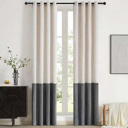BULBUL Cream Ivory Gray 102 inches Velvet Curtains by ModernShinyVelvetCurtains