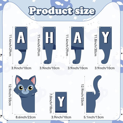 Cat Happy Birthday Banner Blue Cat Banner Bunting Flag Garland Birthday Party - Image 6