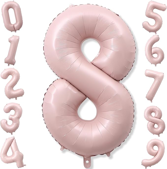 Pastel Pink 8 Balloons, Self Inflating Digit 8 Balloons by KAINSY