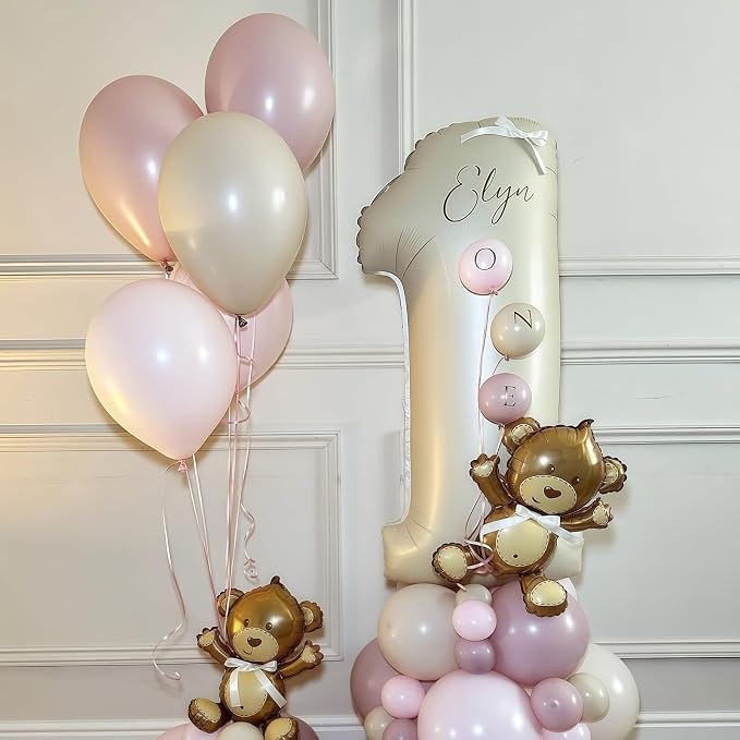 Cream Number 14 Balloons, 40 Inch 14 Balloons Giant Helium Foil Mylar Beige 14 - Image 2