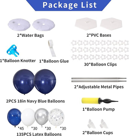 Navy Blue and Silver Balloon Column Stand Kit Set of 2 - Image 3
