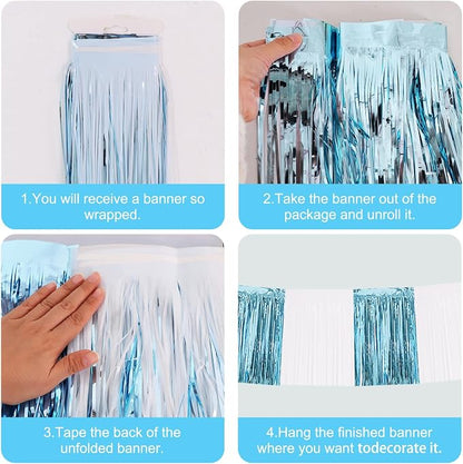 BEISHIDA Light Blue White Fringe Garland Banner Wall Tinsel Foil Streamers | - Image 3
