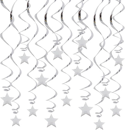 BEISHIDA Silver Star Hanging Swirl Decorations, Hanging Silver Party Supplies by Beishida