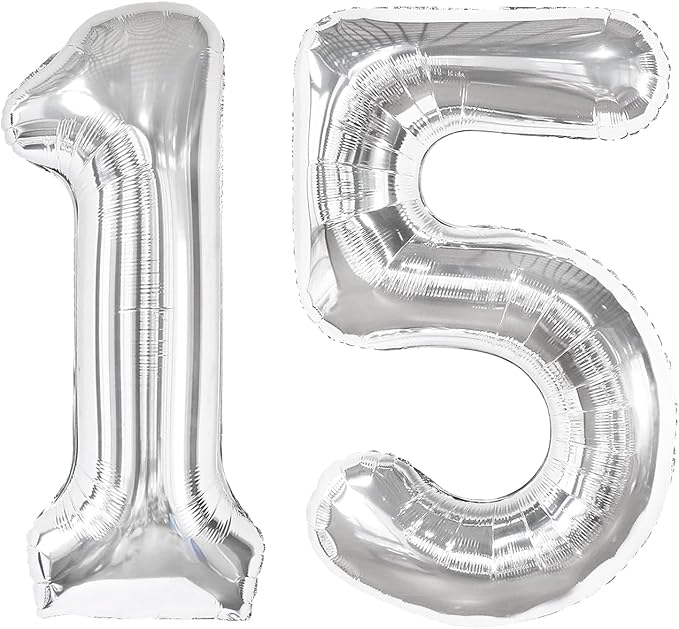 Silver Number 15 Balloon 40 Inch, 15th Birthday Decorations Men Women | Foil by IWERP