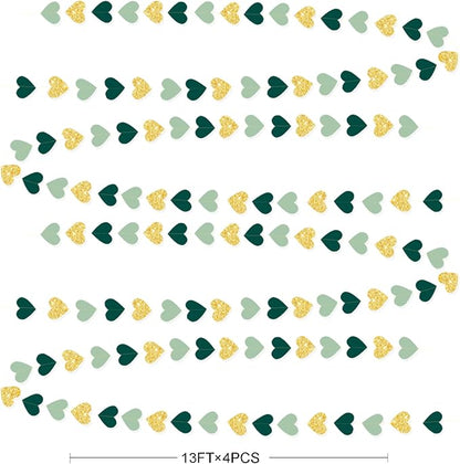 Sage Green and Gold Heart Party Glitter Gold Paper Olive Green Love Heart - Image 2