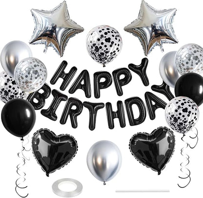 27 Pcs Black Silver Birthday Decorations, 3D Letters Black Happy Birthday by WEIKA