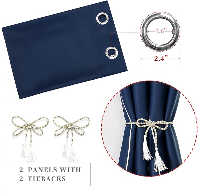 Navy Blue Blackout Curtains 102 Inches Long, Grommet Curtains - Image 4