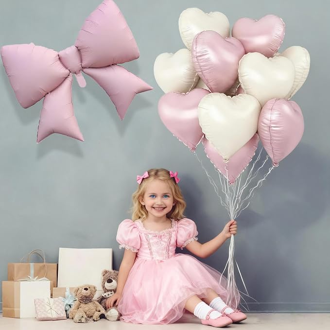 LilyZheng Pastel Pink Number 0 Foil Balloon Set, Baby Pink 0 Balloon & Bow - Image 5