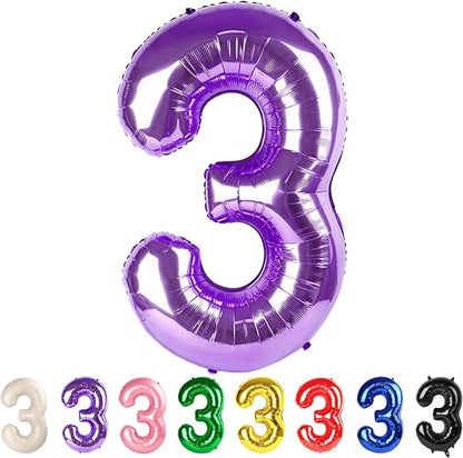 3 Balloon Numbers Party Decorations, 40In Purple Balloons by Mluchee