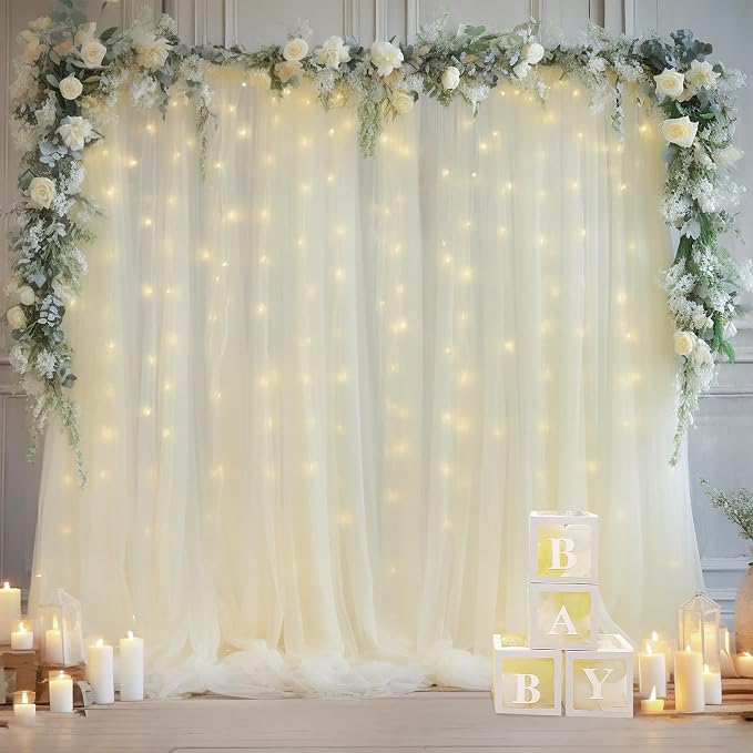 20x10ft Ivory Tulle Backdrop Curtain - Image 2