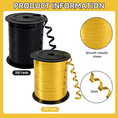 TONIFUL 500 Yards Shiny Gold and Black Curling Ribbon Balloon String | Balloon - Image 2