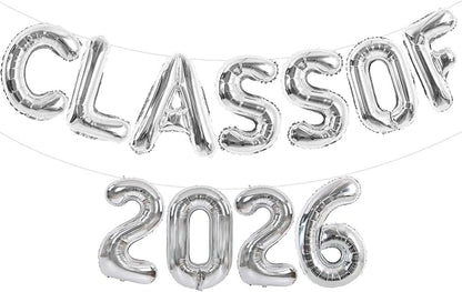 TONIFUL Silver Class of 2026 Graduation Balloon Banners Foil Balloons by TONIFUL