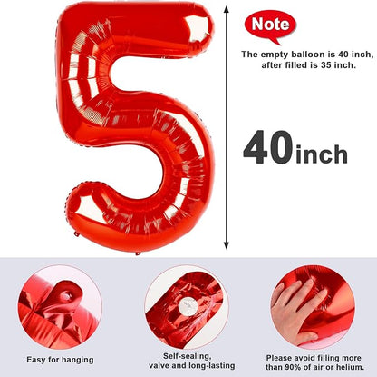 Number 5 Balloons 40 Inch Red Balloon - Image 6