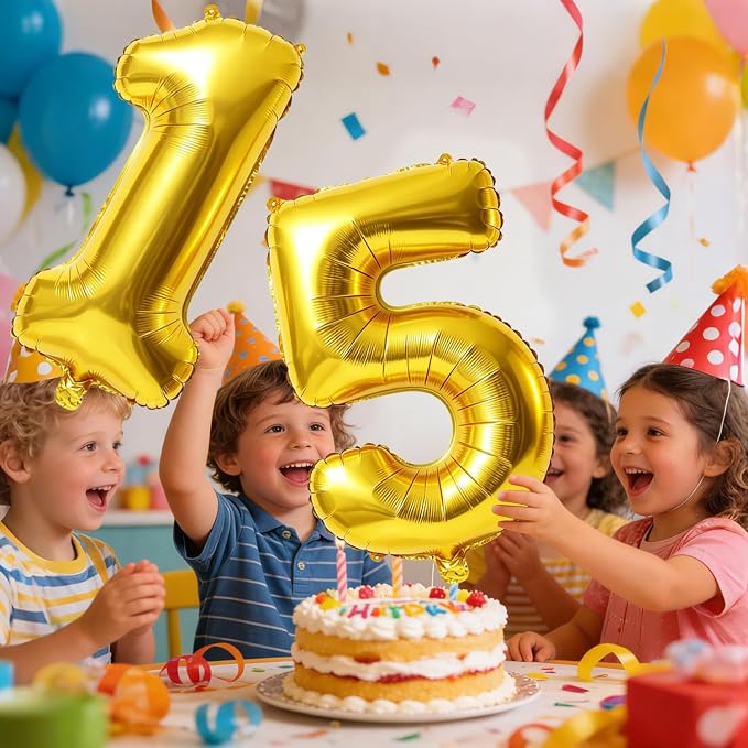 40 Inch Number 15 Balloons for 15th Birthday Party Decorations, 0-100 Gold - Image 2