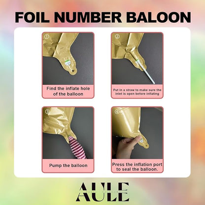 AULE 40 Inch Light Gold 18 Balloon Number Foil 0-9 Birthday Big Numbers | - Image 6