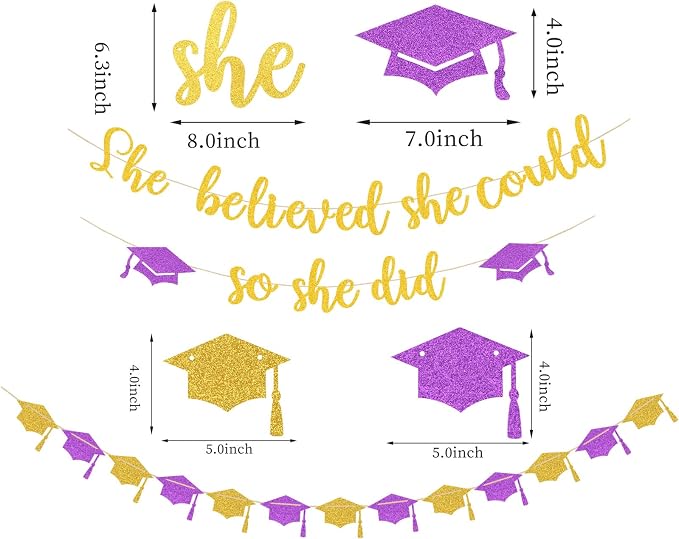 Purple-Gold White Party-Decorations Graduation Banner-Streamers - Image 2