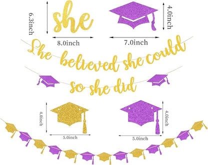 Purple-Gold White Party-Decorations Graduation Banner-Streamers - Image 2
